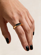 S925 Sterling Silver Black Enamel Open Ring | Minimalist Modern Statement Ring