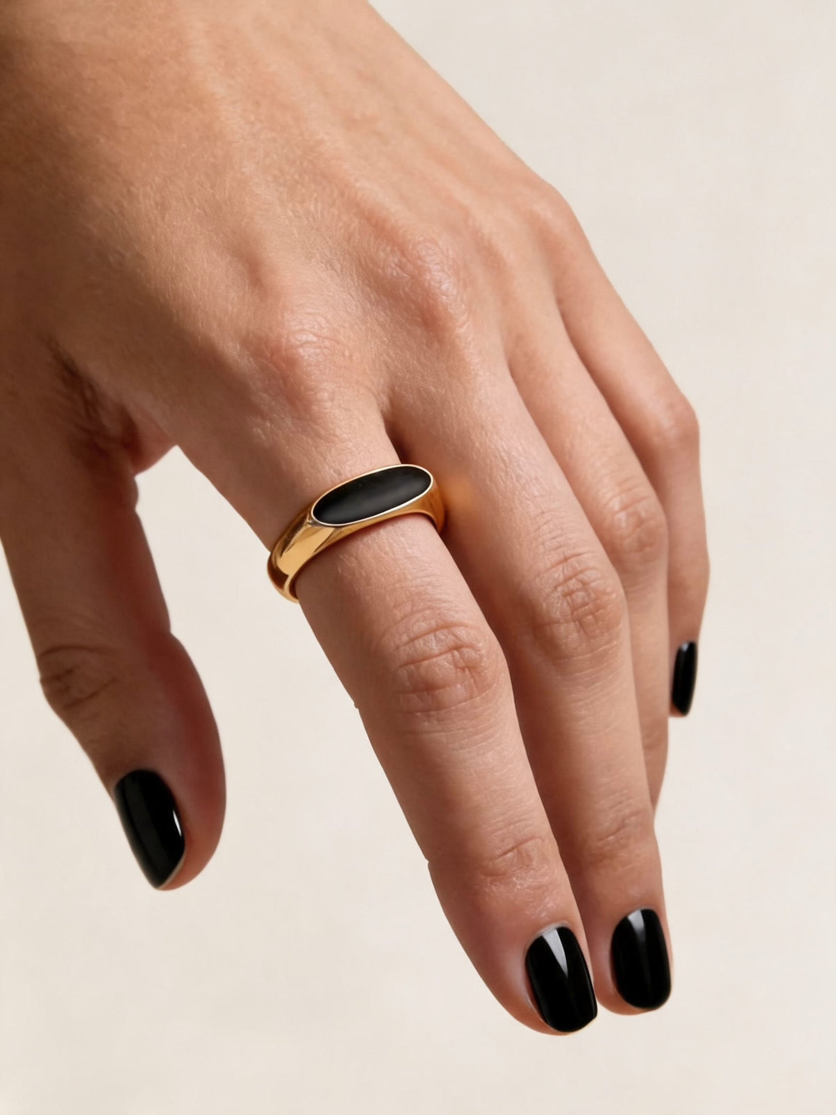 S925 Sterling Silver Black Enamel Open Ring | Minimalist Modern Statement Ring