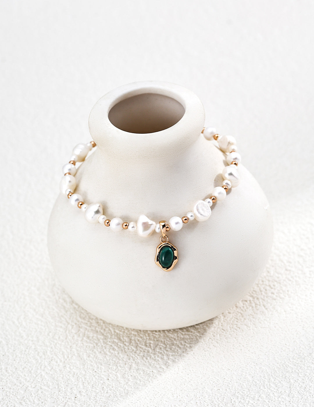 S925 Sterling Silver Natural Freshwater Pearl & Malachite Bracelet | Vintage Gold Flowing Series Adjustable Bracelet