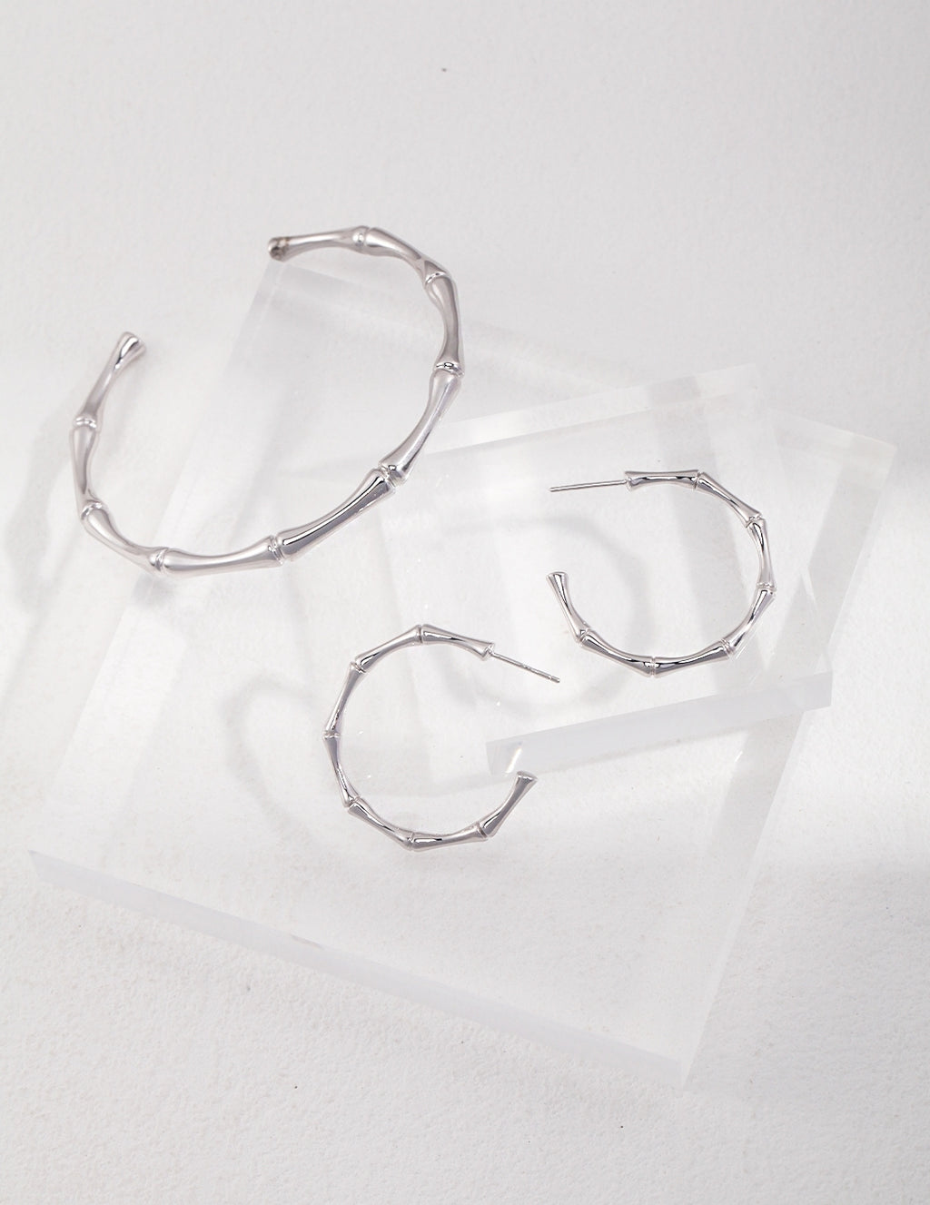 S925 Sterling Silver Bamboo Hoop Earrings