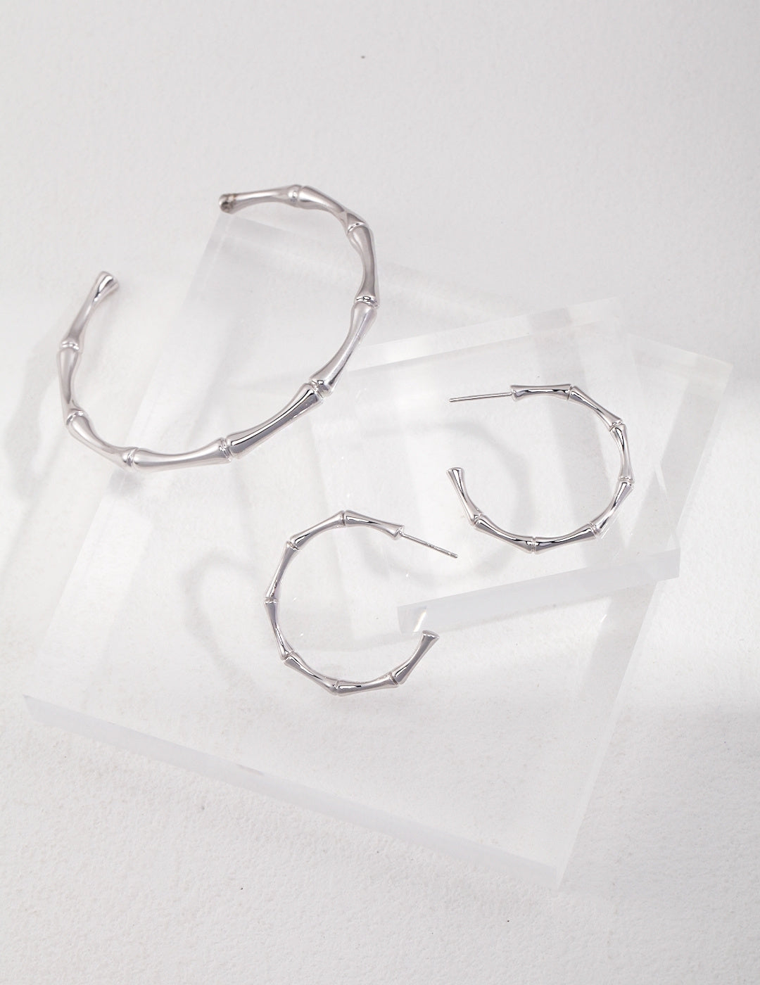 S925 Sterling Silver Bamboo Hoop Earrings