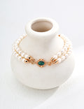 S925 Sterling Silver Freshwater Pearl & Malachite Double Strand Bracelet | Vintage Gold Adjustable Bracelet