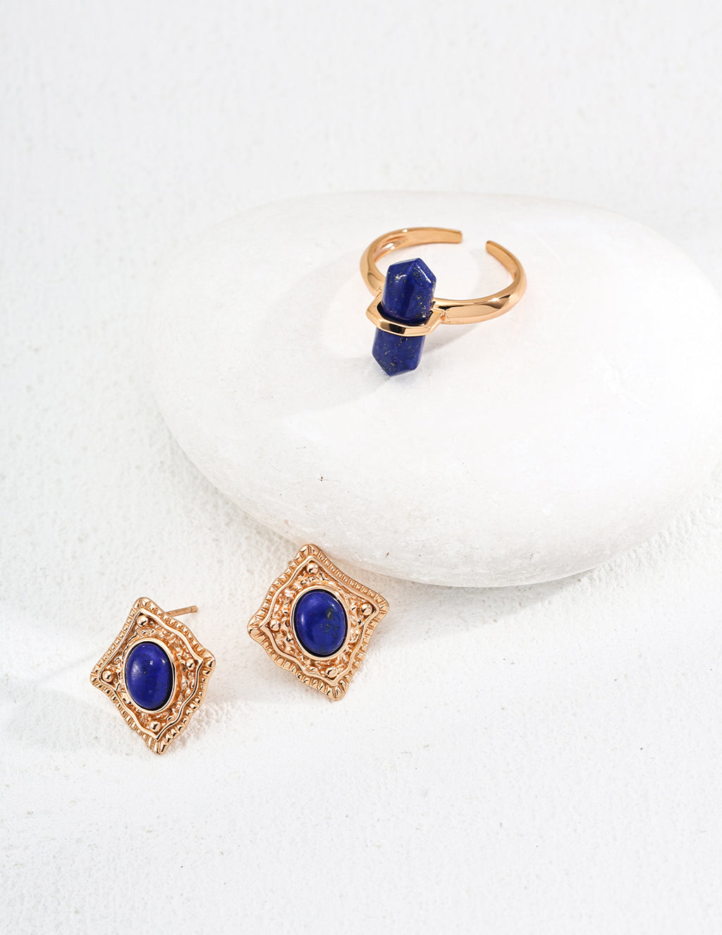 S925 Sterling Silver Natural Lapis Lazuli Open Ring | Vintage Gold Statement Ring