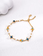 S925 Sterling Silver Natural Pearl Turquoise & Agate Star Bracelet