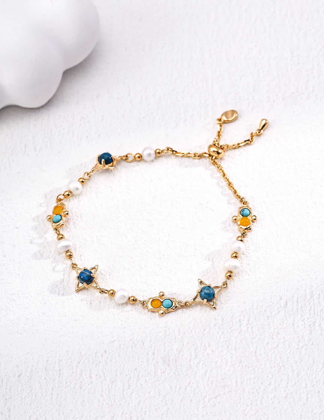 S925 Sterling Silver Natural Pearl Turquoise & Agate Star Bracelet