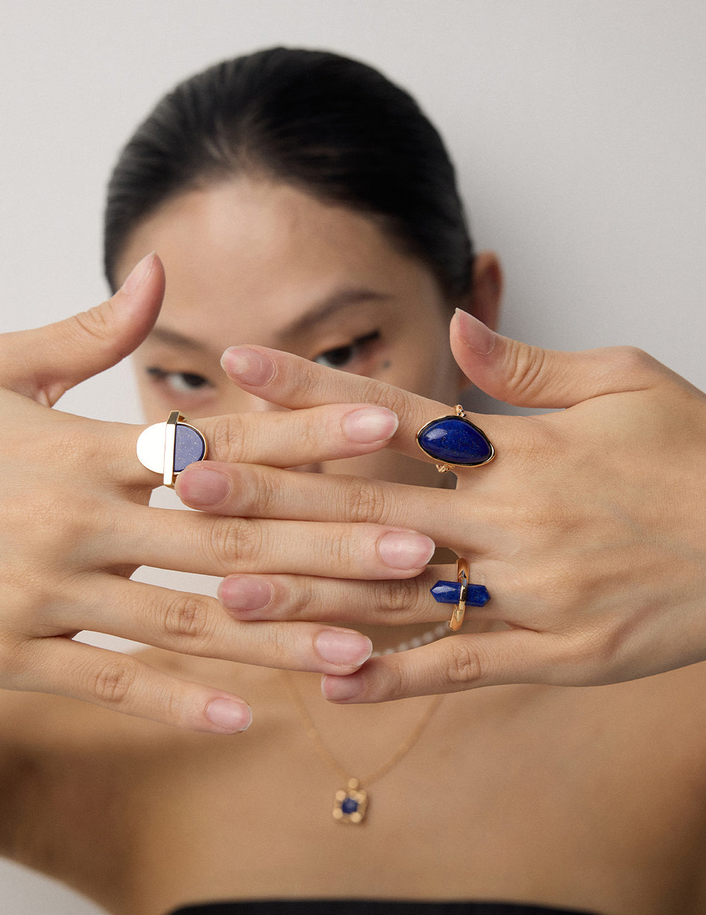S925 Sterling Silver Natural Lapis Lazuli Open Ring | Vintage Gold Statement Ring