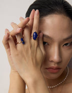 S925 Sterling Silver Natural Lapis Lazuli Open Ring | Vintage Gold Statement Ring