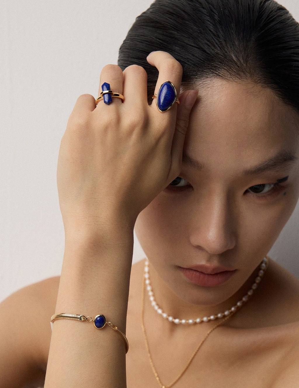 S925 Sterling Silver Natural Lapis Lazuli Open Ring | Vintage Gold Statement Ring