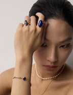 S925 Sterling Silver Natural Lapis Lazuli Open Ring | Vintage Gold Statement Ring
