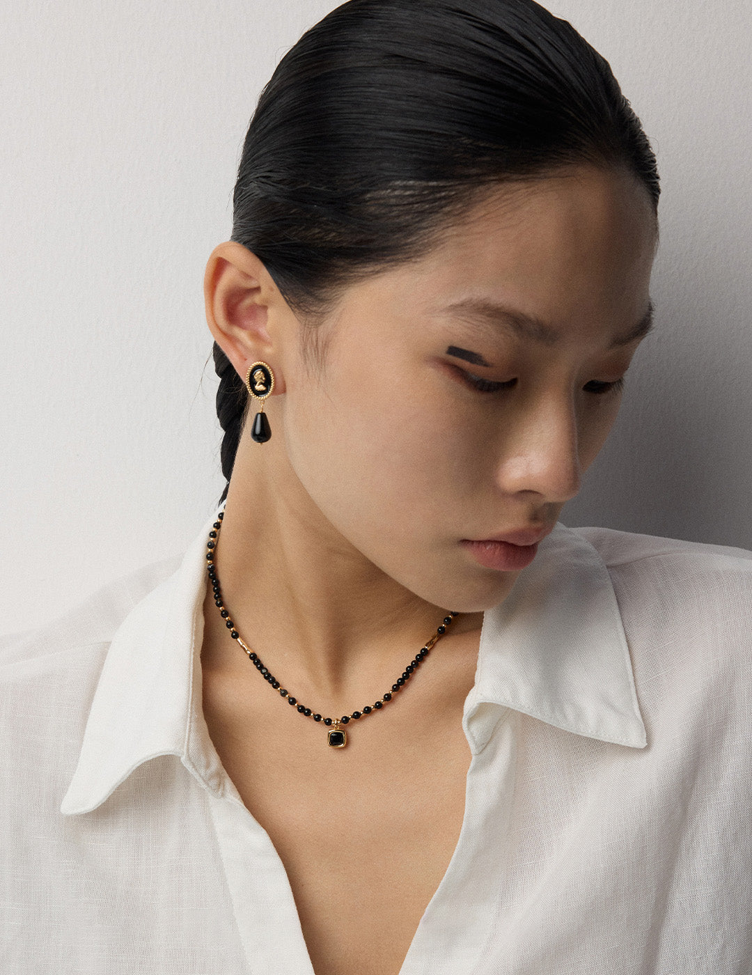 S925 Sterling Silver Black Onyx Beaded Choker Necklace | Adjustable Gemstone Pendant Necklace