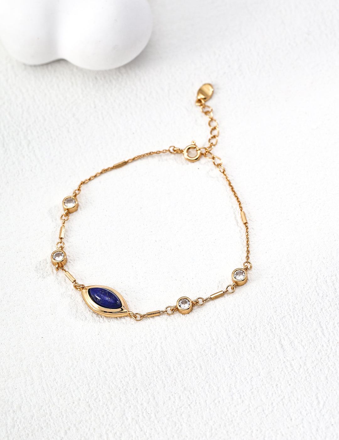 S925 Sterling Silver Natural Lapis Lazuli Bracelet | Vintage Gold Adjustable Bracelet with Cubic Zirconia
