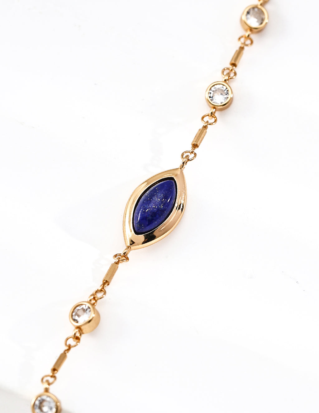 S925 Sterling Silver Natural Lapis Lazuli Bracelet | Vintage Gold Adjustable Bracelet with Cubic Zirconia