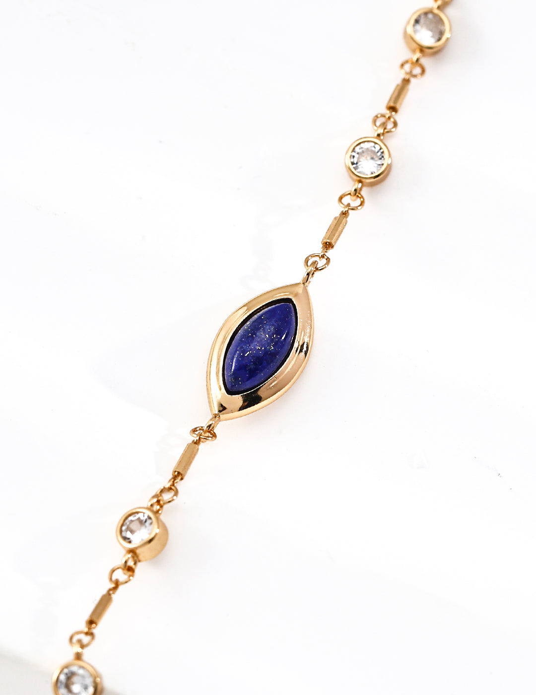 S925 Sterling Silver Natural Lapis Lazuli Bracelet | Vintage Gold Adjustable Bracelet with Cubic Zirconia