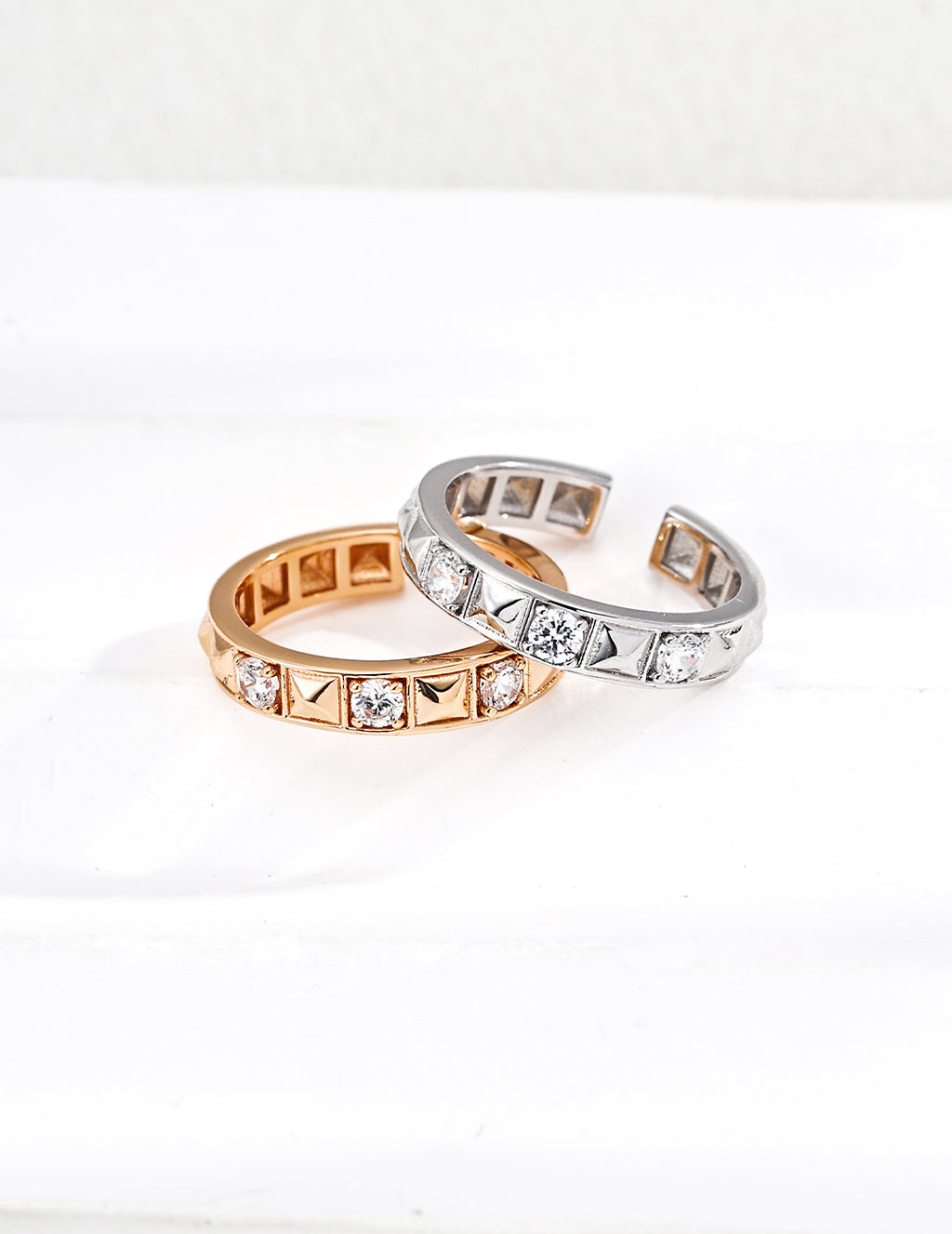 S925 Sterling Silver Lucky Wheel Open Band Ring | Pyramid Stud & CZ Inlaid Adjustable Ring