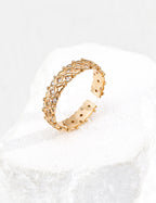 S925 Sterling Silver Vintage Open Band Ring | Oriental Coin Pattern Inlaid CZ Adjustable Ring