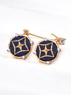 S925 Sterling Silver Vintage Lapis Lazuli CZ Drop Earrings