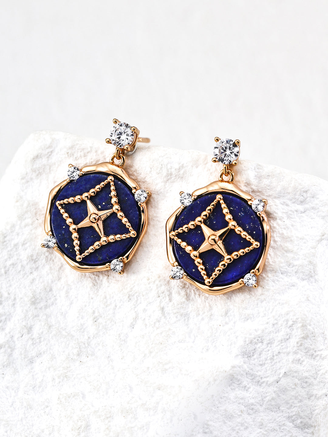 S925 Sterling Silver Vintage Lapis Lazuli CZ Drop Earrings
