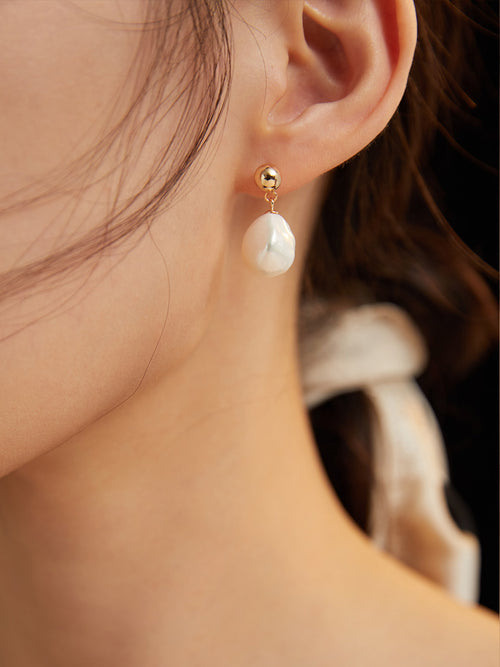 Baroque Pearl Drop Earrings, Irregular Freshwater Pearl Earrings