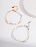 Irregular Freshwater Pearl Beaded Bracelet | S925 Sterling Silver Adjustable Stackable Bracelet