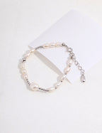 Irregular Freshwater Pearl Beaded Bracelet | S925 Sterling Silver Adjustable Stackable Bracelet