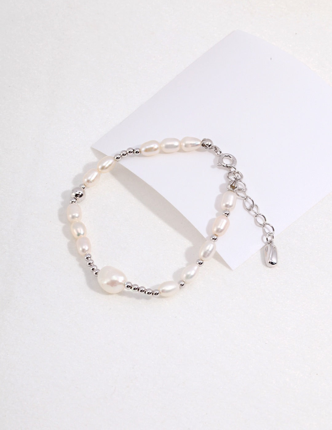 Irregular Freshwater Pearl Beaded Bracelet | S925 Sterling Silver Adjustable Stackable Bracelet