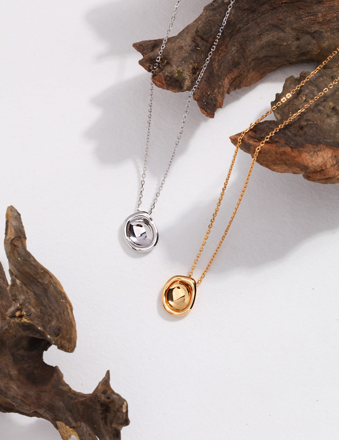 French Vintage Irregular Molten Gold Disc Pendant Necklace