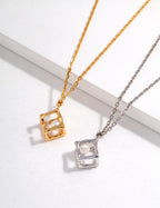 S925 Sterling Silver Geometric Cube Natural Pearl Pendant Necklace