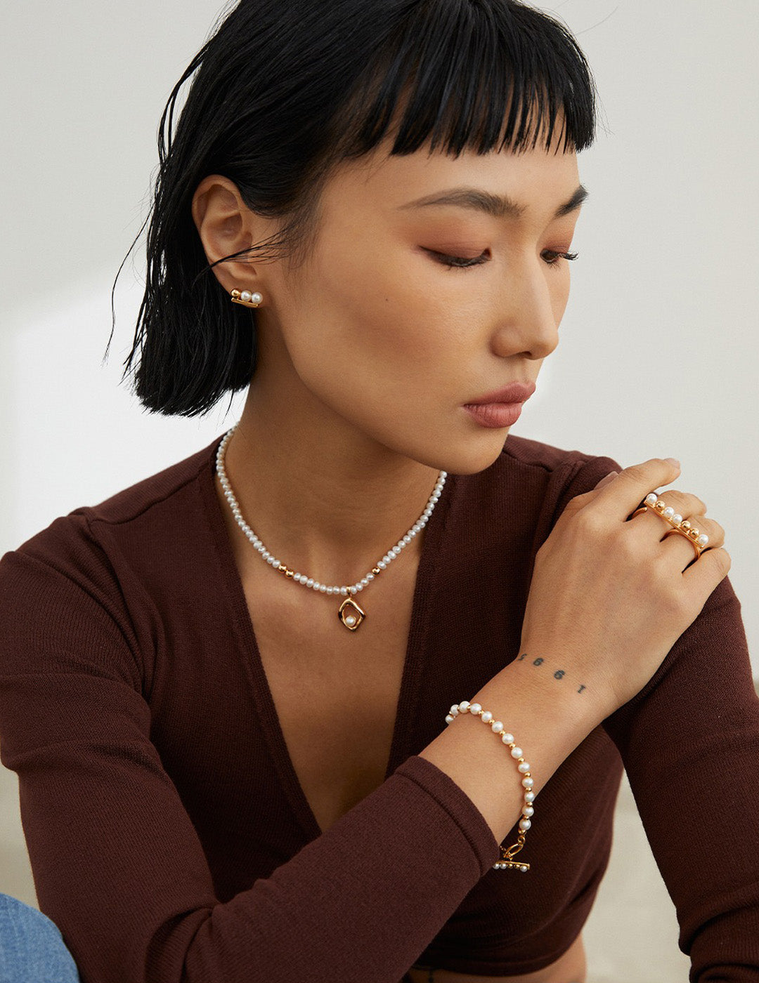 Organic Shape Pendant Natural Pearl Necklace | S925 Sterling Silver Adjustable Pearl Choker