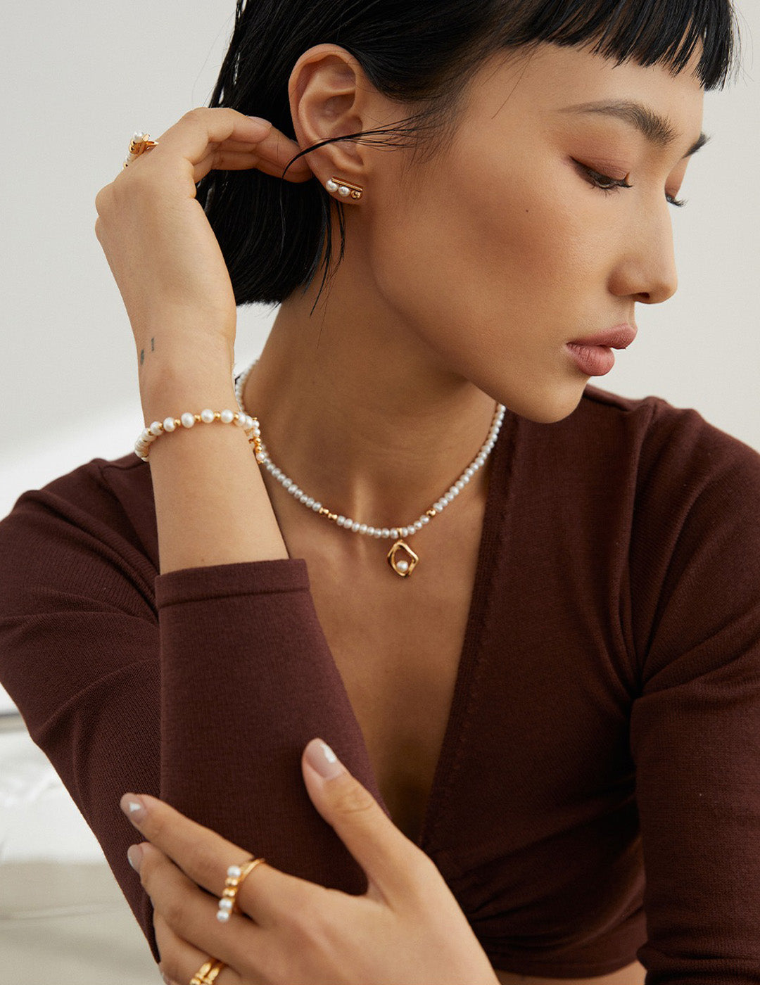 Organic Shape Pendant Natural Pearl Necklace | S925 Sterling Silver Adjustable Pearl Choker