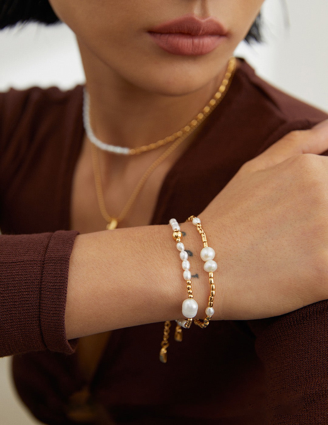 Irregular Freshwater Pearl Beaded Bracelet | S925 Sterling Silver Adjustable Stackable Bracelet