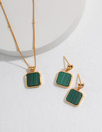 S925 Sterling Silver Natural Malachite Square Pendant Necklace