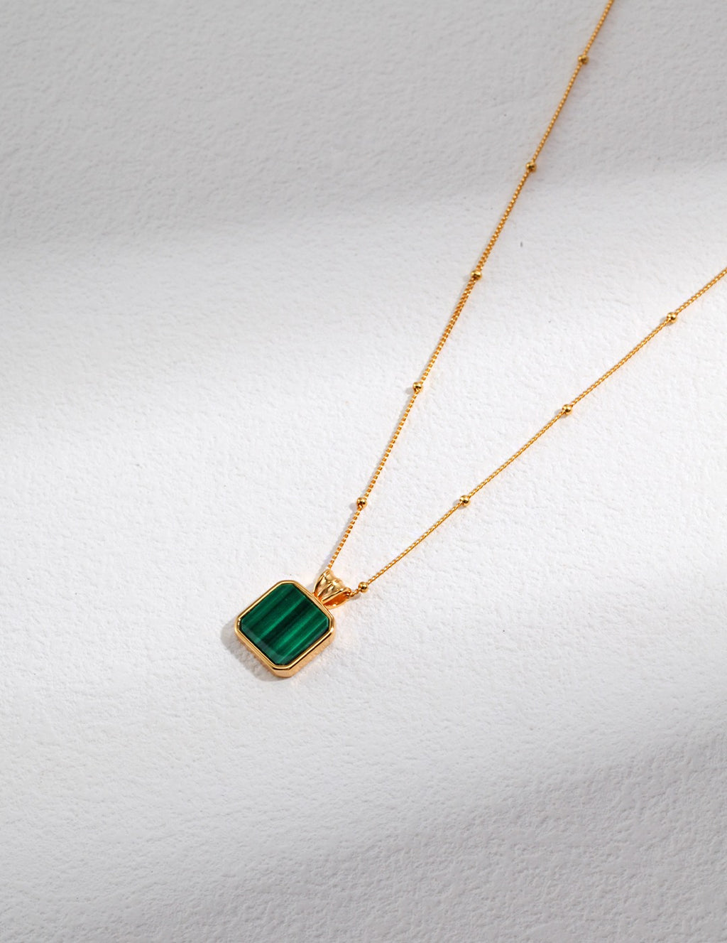 S925 Sterling Silver Natural Malachite Square Pendant Necklace
