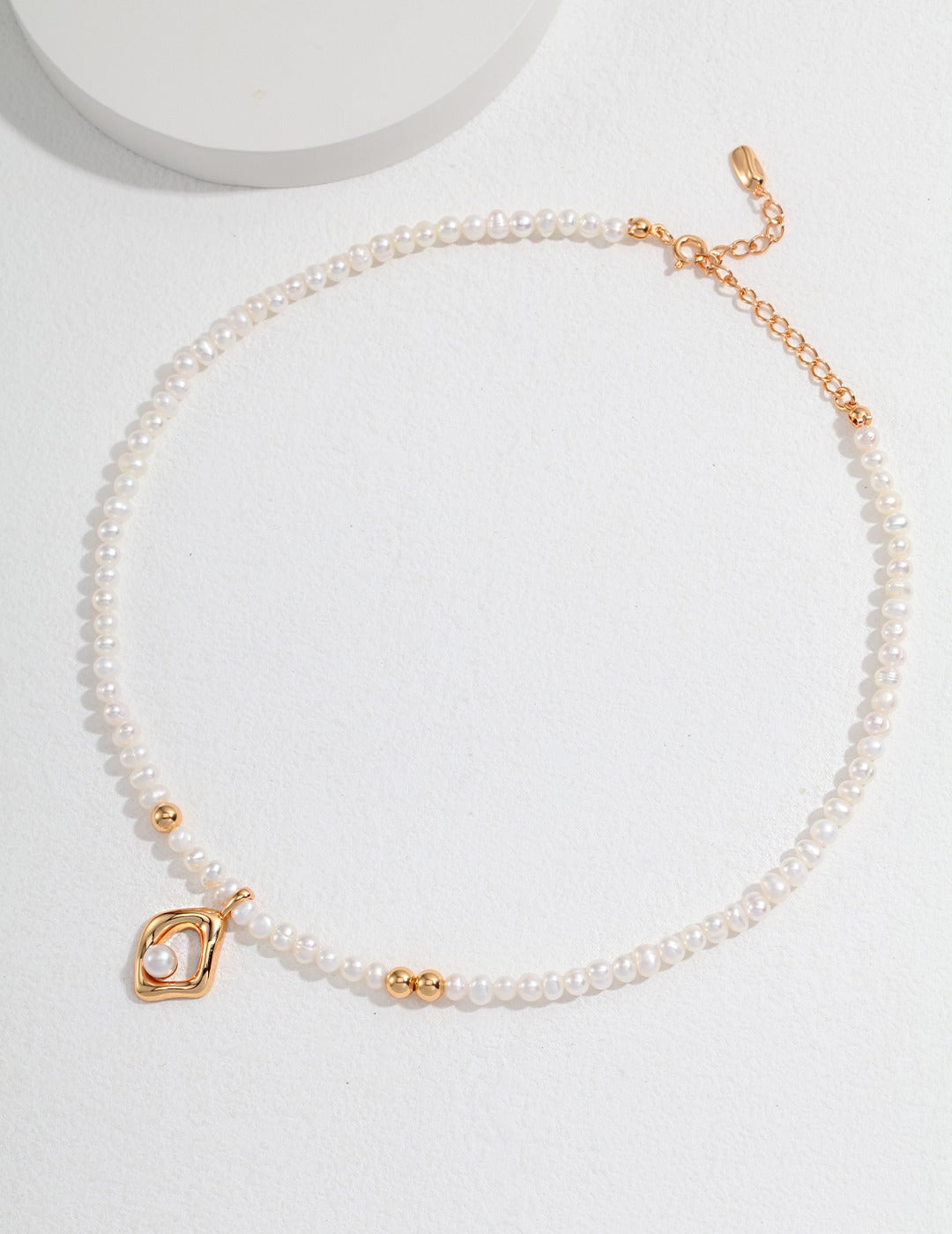 Organic Shape Pendant Natural Pearl Necklace | S925 Sterling Silver Adjustable Pearl Choker