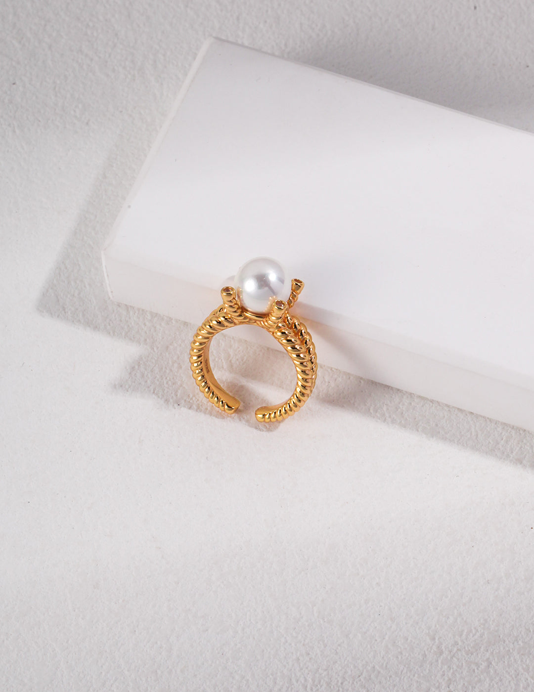Twisted Band Pearl S925 Sterling Silver Adjustable Open Ring