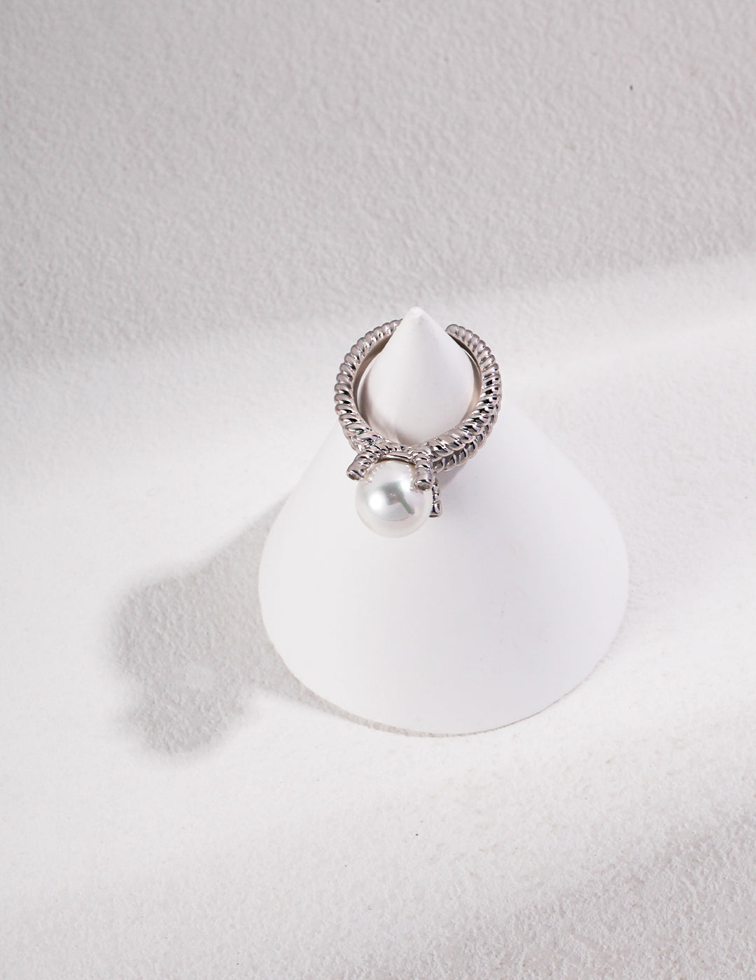 Twisted Band Pearl S925 Sterling Silver Adjustable Open Ring
