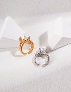Twisted Band Pearl S925 Sterling Silver Adjustable Open Ring
