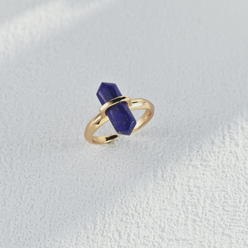 S925 Sterling Silver Natural Lapis Lazuli Open Ring | Vintage Gold Statement Ring