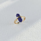 S925 Sterling Silver Natural Lapis Lazuli Open Ring | Vintage Gold Statement Ring