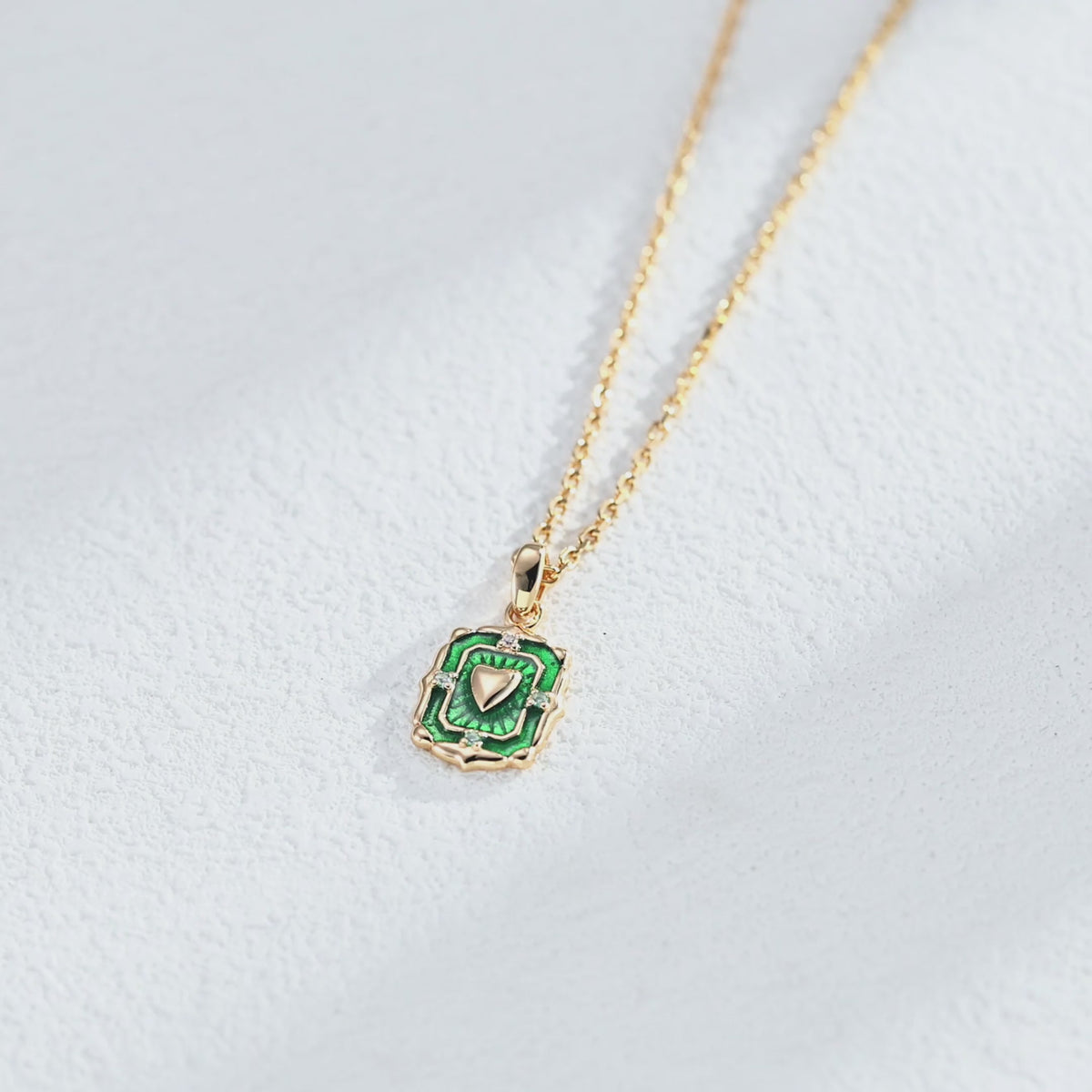 S925 Sterling Silver Vintage Heart Enamel Square Pendant Necklace
