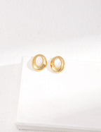 S925 Sterling Silver Mother of Pearl Oval Stud Earrings | Vintage Gold Retro Earrings