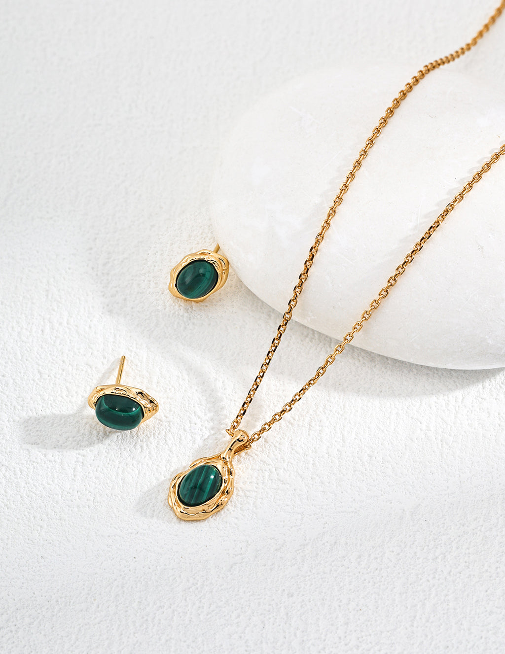 S925 Sterling Silver Natural Malachite Oval Stud Earrings | Vintage Gold Bezel Set Gemstone Earrings