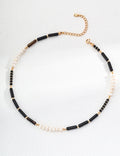 S925 Sterling Silver Black Onyx & Freshwater Pearl Beaded Necklace | Adjustable Mixed Gemstone Choker