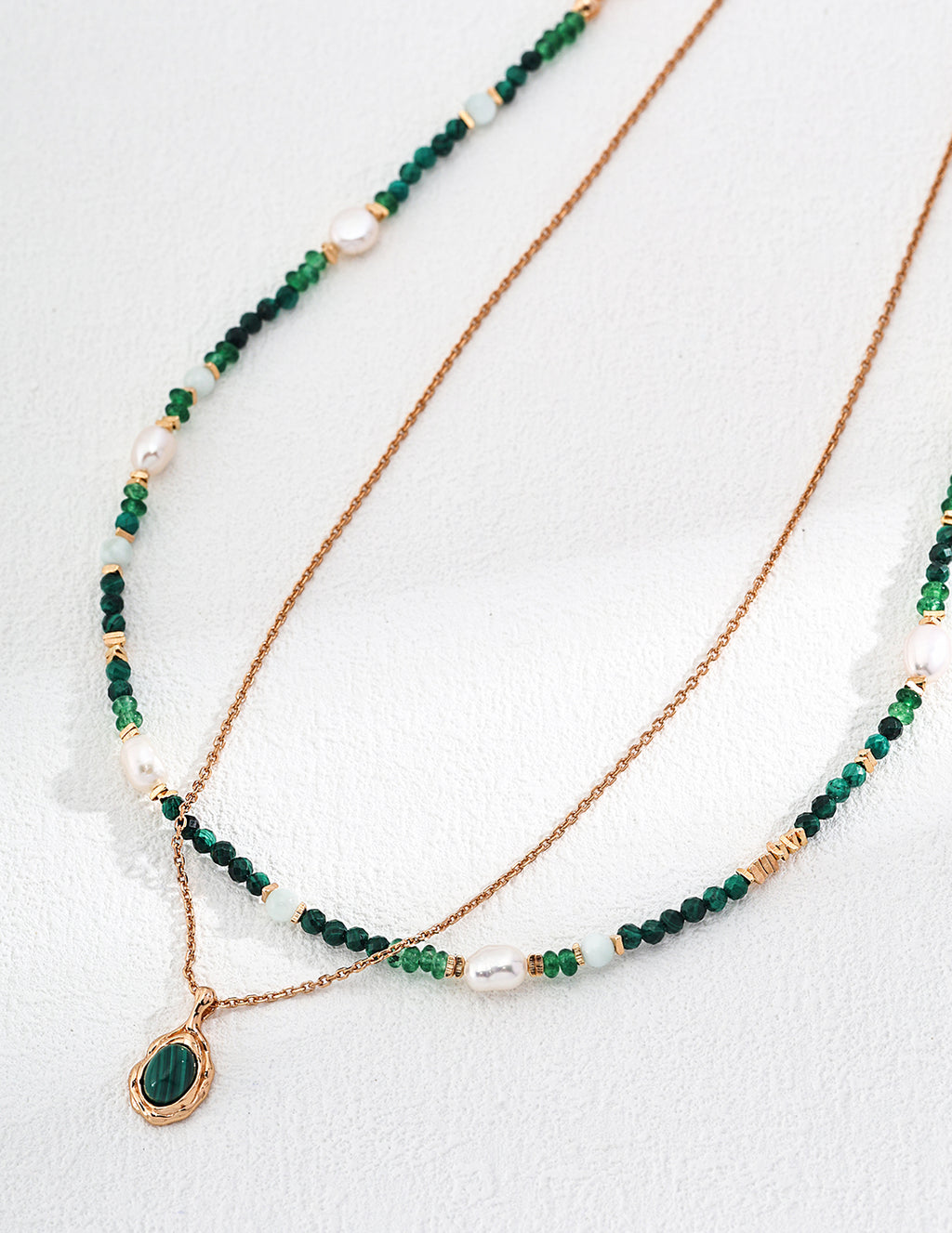 Vintage Malachite & Freshwater Pearl Beaded Choker Necklace | 925 Sterling Silver Adjustable Chain