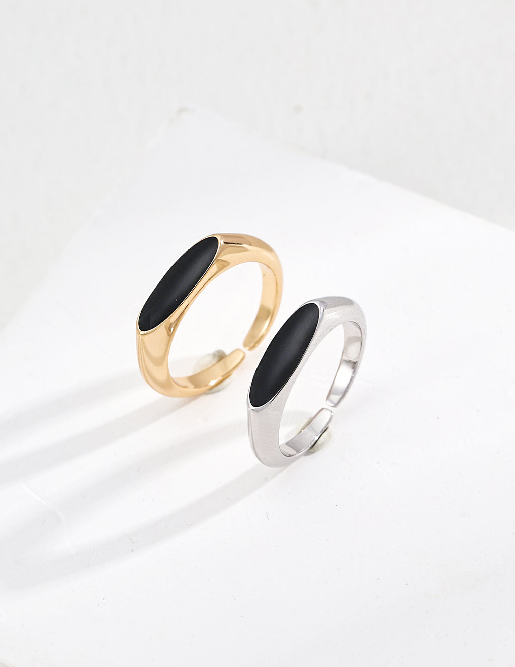 S925 Sterling Silver Black Enamel Open Ring | Minimalist Modern Statement Ring