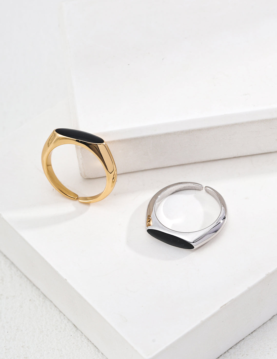 S925 Sterling Silver Black Enamel Open Ring | Minimalist Modern Statement Ring
